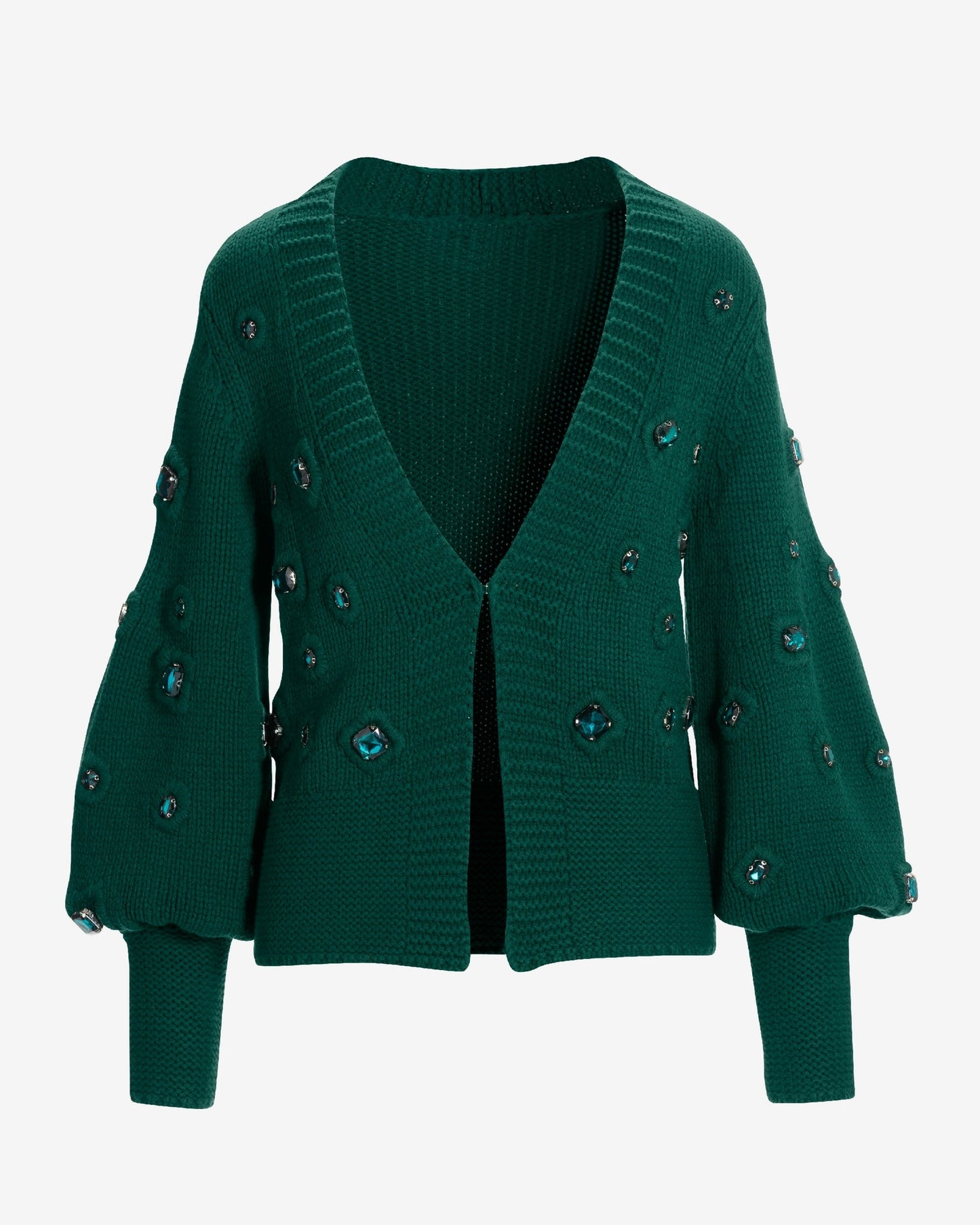 Gem Embellished Cardigan Deep Emerald