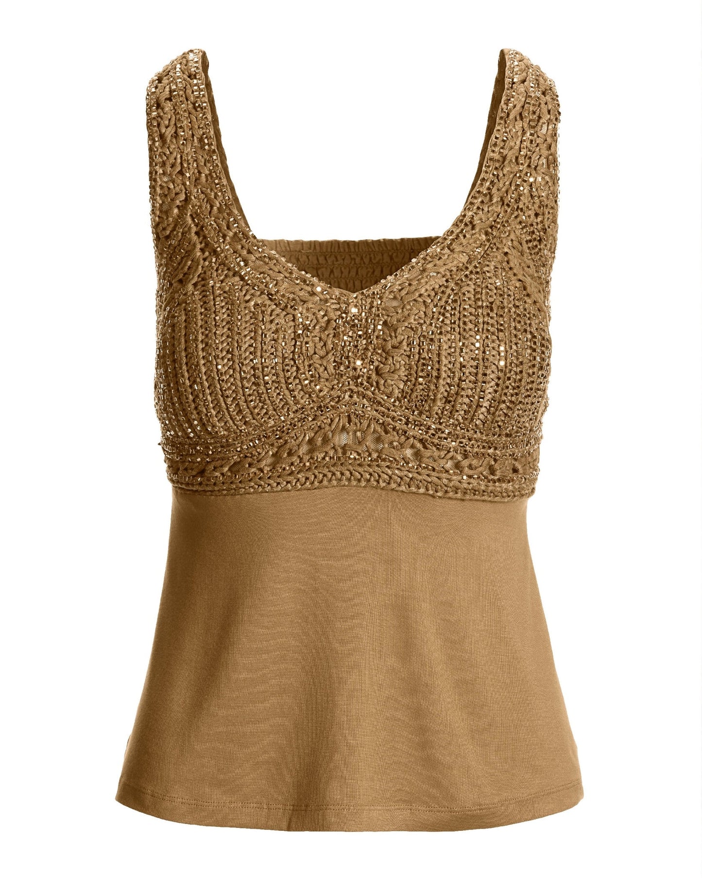 Macramé Embellished Knit Top Tigers Eye