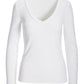 So Essential Ribbed V Neck Long Sleeve Top Pure White