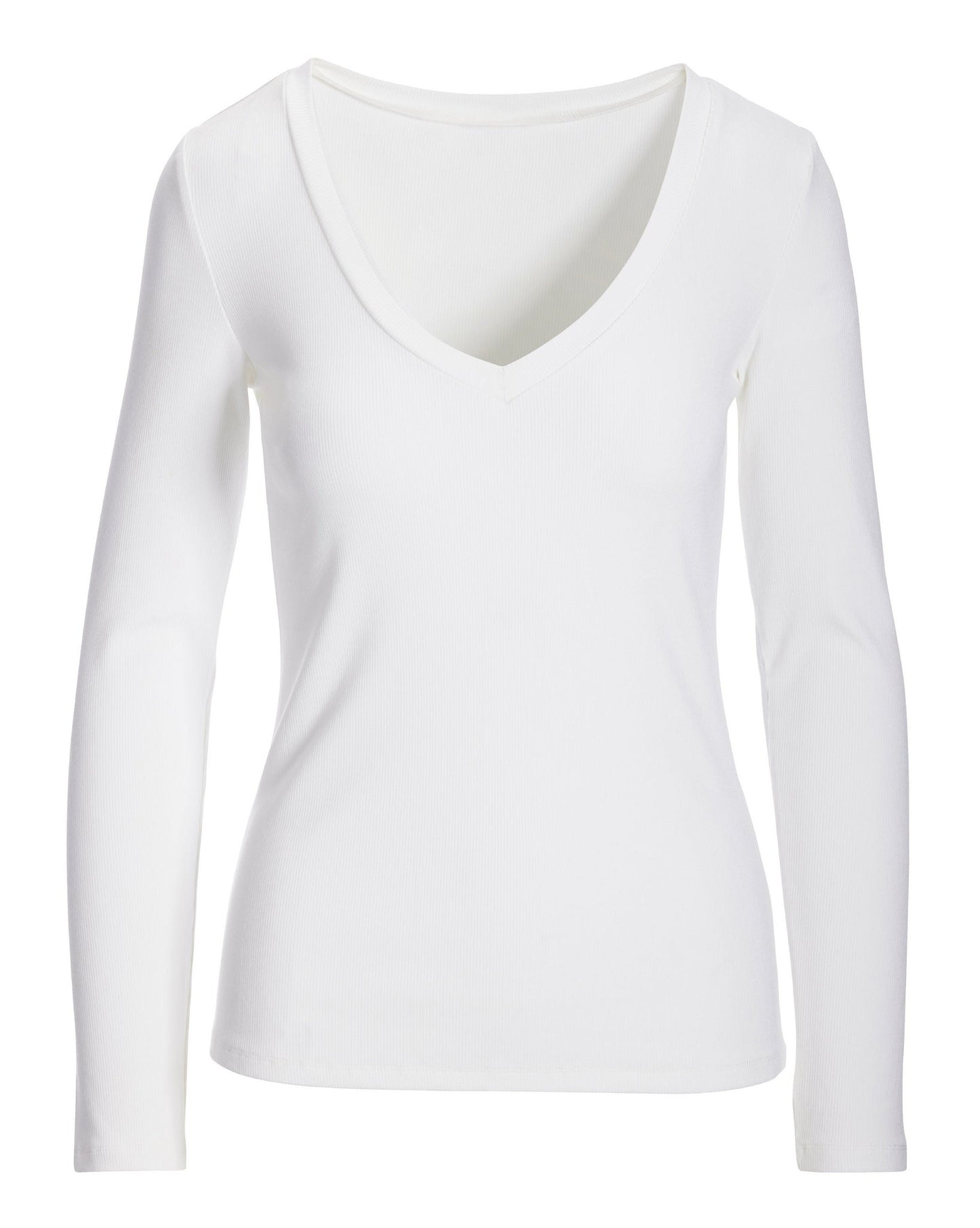 So Essential Ribbed V Neck Long Sleeve Top Pure White