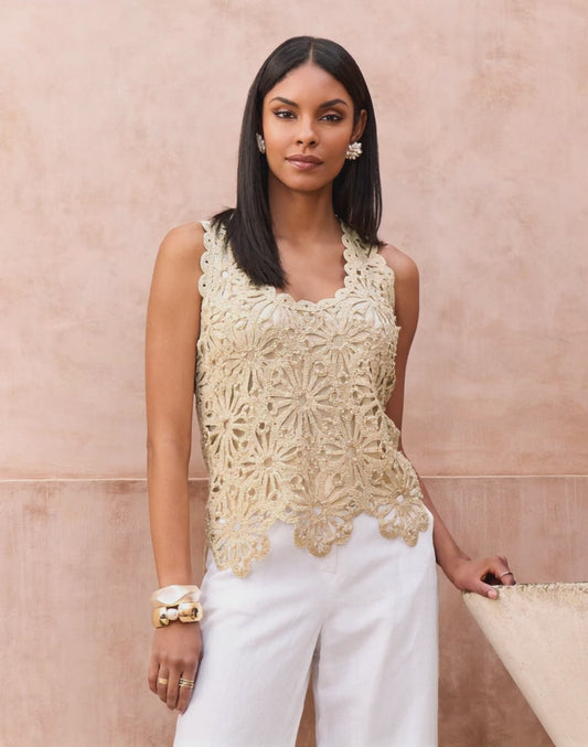 Crochet Pearl Embellished Sweater Tank Neutral