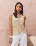 Crochet Pearl Embellished Sweater Tank Neutral