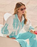 Hamptons Scroll Detail Button Up Shirt Tanager Turquoise